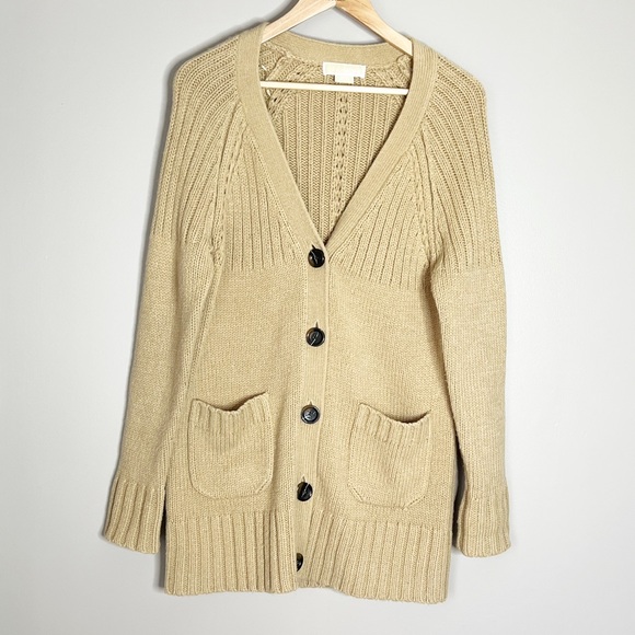 MICHAEL Michael Kors Sweaters - Michael Kors wool blend chunky knit tan button down cardigan sweater size M